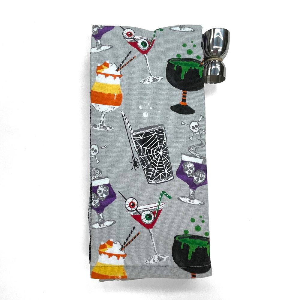Cupcakes & Cashmere Creepy Cocktail Halloween Kitchen Towels 3-Pc with Jigger - Picture 2 of 6